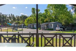 a view from a window of a park with houses at Discovery Parks - Maidens Inn Moama in Moama
