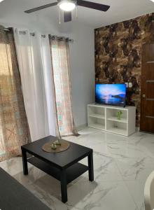 Μια τηλεόραση ή/και κέντρο ψυχαγωγίας στο Beach Apartment
