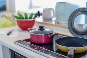 小樽市にあるRyoan / Vacation STAY 80269の鉢付きストーブに座る赤鍋