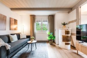 沙夫豪森City-Maisonette 2的客厅里有一张沙发和一台电视