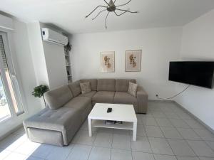 シルティカイムにあるLa Résidence St Arnould, À 10 min du centre de Strasbourgのソファとテーブルのあるリビングルーム