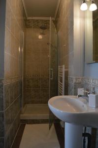 a bathroom with a sink and a shower at La Vieille Distillerie in Le Tâtre