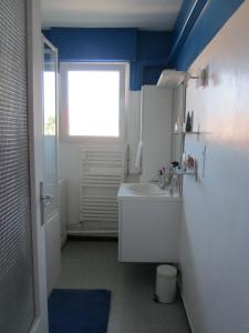 a bathroom with a white sink and a window at Appartement Le Cap in Toulon