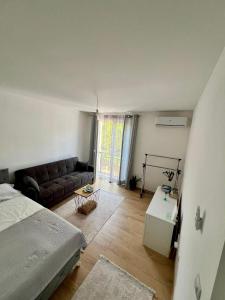 コニツにあるLina Apartmentsのベッドとソファのあるリビングルーム