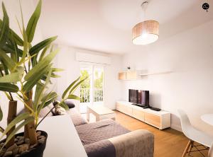 sala de estar con sofá y maceta en Apartamento La Caleta Grupo AC Gestion, en Cádiz