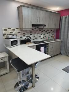 a kitchen with a counter and a stove top oven at Sanctuary Lodge & Day Spa in Pietermaritzburg