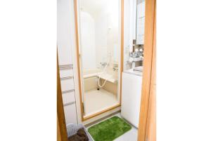 a bathroom with a mirror and a green rug at STAY IN TOKIWA - Vacation STAY 16336v in Asahikawa +8 photos