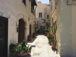 an alley with potted plants on the side of a building at Rosa di Ortigia in Syracuse