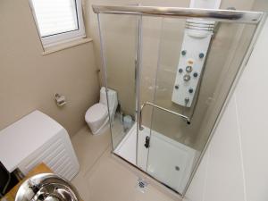 a small bathroom with a shower with a toilet at Luxurious Villa in Murter with Pool in Murter