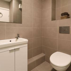 ダブリンにあるCity Apartment Prime Dublin City Centre Dominic Street, LUAS, OConnell Streetのトイレと洗面台付きのバスルーム
