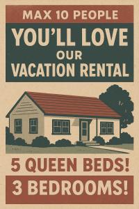 a sign that says youll love our vacation rental at Queen Bed 5 #10 people # Airport Railway Station # Triple Station # Hong dae # seoul #3room # DMC # bnb in Seoul