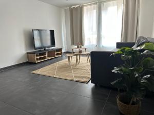 a living room with a tv and a couch and a table at Bel appartement lumineux in Saint-Avold +6 photos