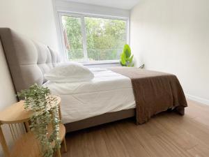 a bedroom with a bed and a window at Nature Budget Bedroom Near University Tilburg in Tilburg