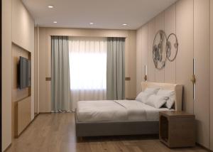 a bedroom with a large bed and a window at Playotel Grande Rau Indore in Jāmb