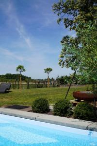 a swimming pool with a boat in a yard at Maison Toulouse in Affligem