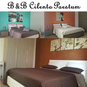 two pictures of a bedroom with two beds at B&b Cilento Paestum in Paestum
