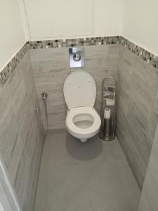 a bathroom with a white toilet in a stall at Appartement 1 chambre in Jayat
