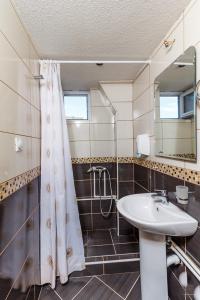 a bathroom with a sink and a shower at Hostel Highlander in Žabljak