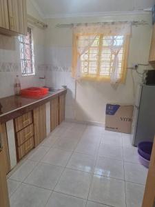 a kitchen with a counter and a box on the floor at Two Bedroom Guest House in Nairobi