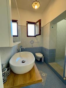 ein Badezimmer mit einem weißen Waschbecken und einer Toilette in der Unterkunft Stella d'Argento in Termini + 20 Fotos