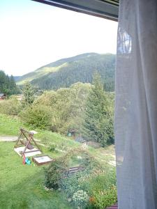 a view from a window of a field with a mountain at Магурчик in Vorokhta +12 photos