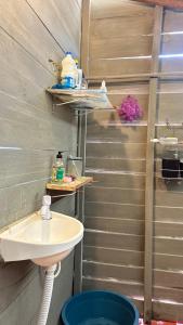 a bathroom with a sink and a toilet at Brisa do Mar in Macajatuba