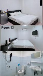 two pictures of a bedroom with a bed and a bathroom at Baan alisa 13 in Nonthaburi