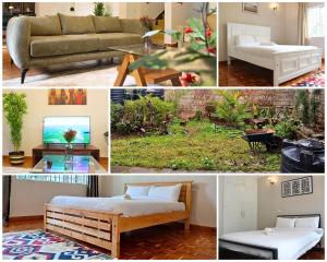 a collage of photos of a living room with a couch at Charming 3-Bedroom Townhouse with Garden & Balcony - Lavington, Nairobi in Nairobi