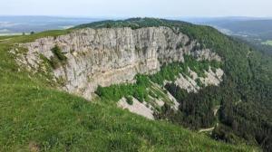 a rocky mountain with trees on top of a hill at Appartement 1 chambre in Longevilles-Mont-dʼOr +2 photos