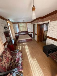 a living room with a couch and a bed at Villa Fox Bakuriani in Bakuriani +8 photos