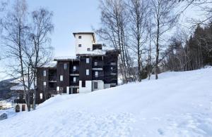 un bâtiment au sommet d'une colline enneigée dans l'établissement Le Chalet De Montchavin - Bel appartement sous pentes MAE-4324, à La Plagne Tarentaise