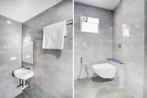 two pictures of a bathroom with a toilet and a sink at Super Collection O Omkar Nagar Nagpur in Nagpur