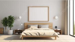 丹戎槟榔Alamanda Guesthouse的一间带床和空白画框的白色卧室