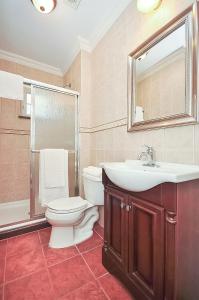 a bathroom with a toilet and a sink and a mirror at Apartment Iva in Omiš