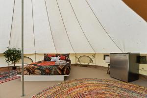 Χώρος καθιστικού στο Glamping Yurt #2 in Red River Gorge with Wooded Views & Bath House