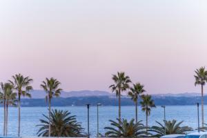 eine Gruppe von Palmen vor einem Gewässer in der Unterkunft Heritage 21 - Vacation STAY 14227 in Beppu