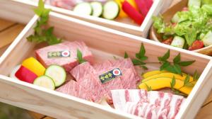 a wooden tray filled with different types of food at amazing view room 2 - Vacation STAY 66244v in Kushima