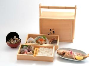 a box of food with rice and a plate of food at HV hygge setouchi - Vacation STAY 09912v in Yamaguchi