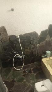 a bathroom with a toilet and a stone wall at Nedokoro Minamihama Kujukuri - Vacation STAY 98351v in Kujukuri