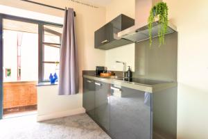 a kitchen with a counter and a sink at New Apart-hotel Near 013 Poppodium With Fast Wifi in Tilburg