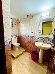 a bathroom with a sink and a toilet and a mirror at Saudia Residential Hotel in Boāli +23 photos