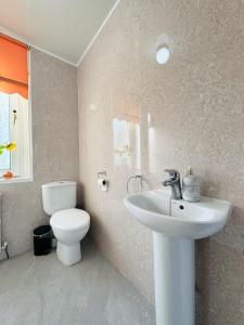 a bathroom with a white sink and a toilet at Lovely Maindoor flat at Murrayfield with Gardens in Edinburgh +15 photos