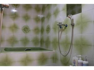 une douche dans une salle de bain avec du carrelage vert dans l'établissement SUNSEA COTTAGE - Vacation STAY 82148v, à Tagawa 30 autres photos