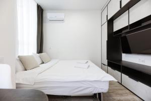um quarto com uma cama e uma TV de tela plana em Nyvky Like Home - Нивки Парк - Студія 40-2 em Kiev