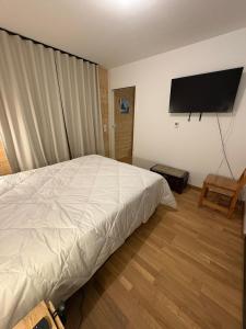 a bedroom with a bed and a flat screen tv at Vars Livingstone in Vars