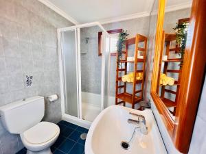 ein Badezimmer mit Toilette, Waschbecken und Dusche in der Unterkunft Vista Paraiso 2 in Mácher + 50 Fotos