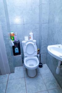 a bathroom with a toilet and a sink at Milbury Royal Suite in Nairobi