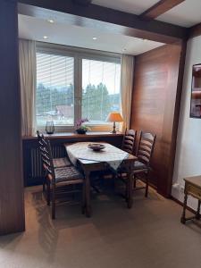 a dining room with a table and chairs and a window at Appartement ALEXANDRA by MoniCare in Seefeld in Tirol