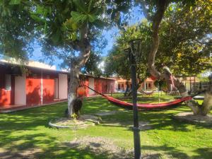 a hammock tied to two trees in a yard at Pousada Estrela Mar - Próximo ao Mangue Seco in Jandaíra +8 photos