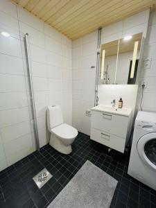 a bathroom with a toilet and a sink at Kiva yksiö kahdelle in Turku +9 photos
